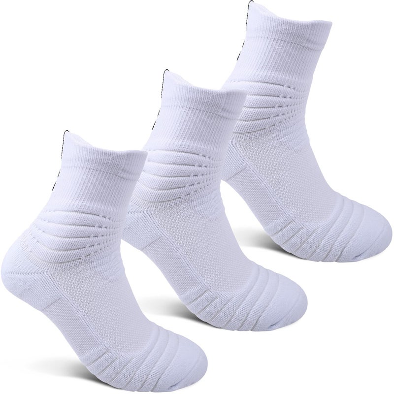 JHM mens Thick Protective Sport Cushion Basketball Compression Athletic Socks, 3 Pairs White, 6-13 - Image 1